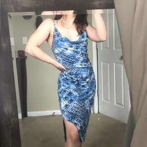 vintage blue side slit dress